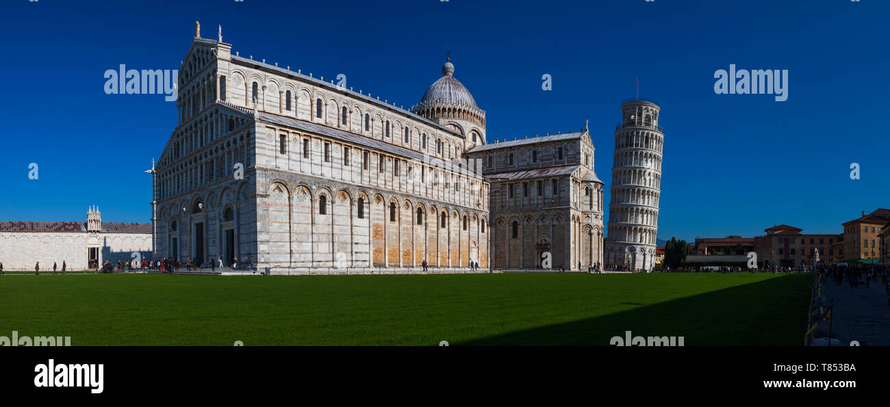 Panorama of the Piazza dei Miracoli. Pisa, Tuscany. Italy. Stock Photo