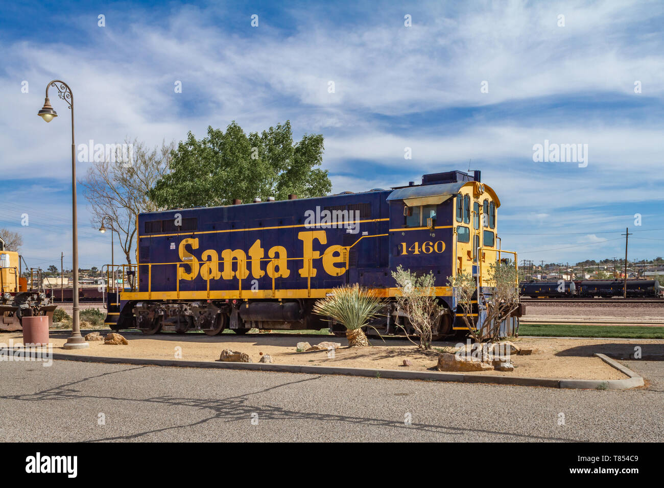 Barstow, CA / USA – April 14, 2019: Santa Fe railroad engine number 1460 at the Western America Railroad Museum located at the Barstow Harvey House at Stock Photo