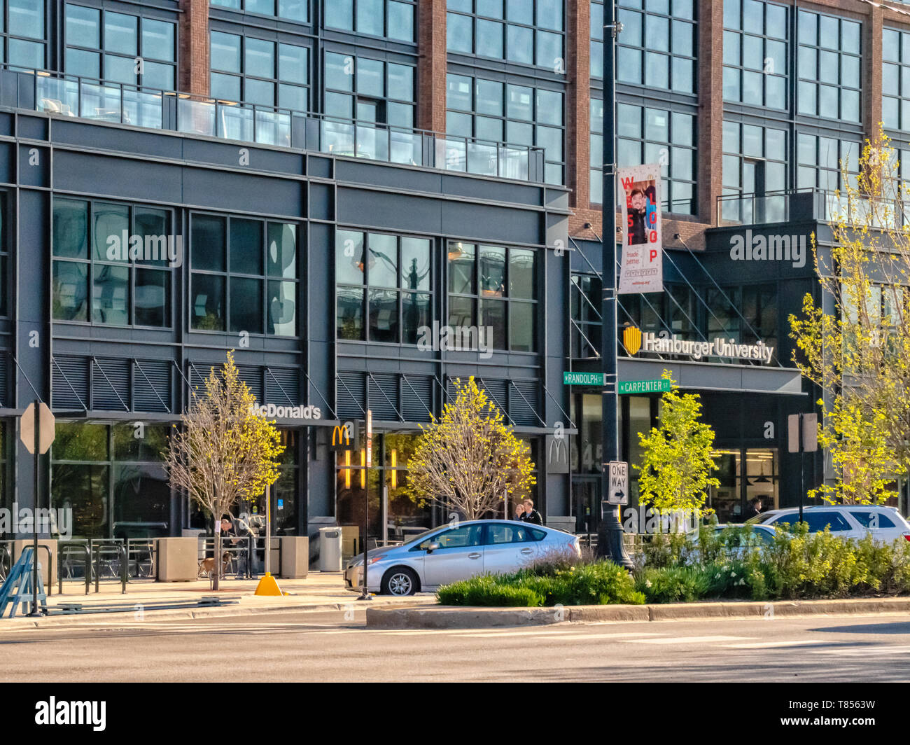 West Loop, Chicago-May 4, 2019: Hamburger University, McDonald's Corporate Headquarters located on the Near West Side. Main street in Chicago. Illinoi Stock Photo