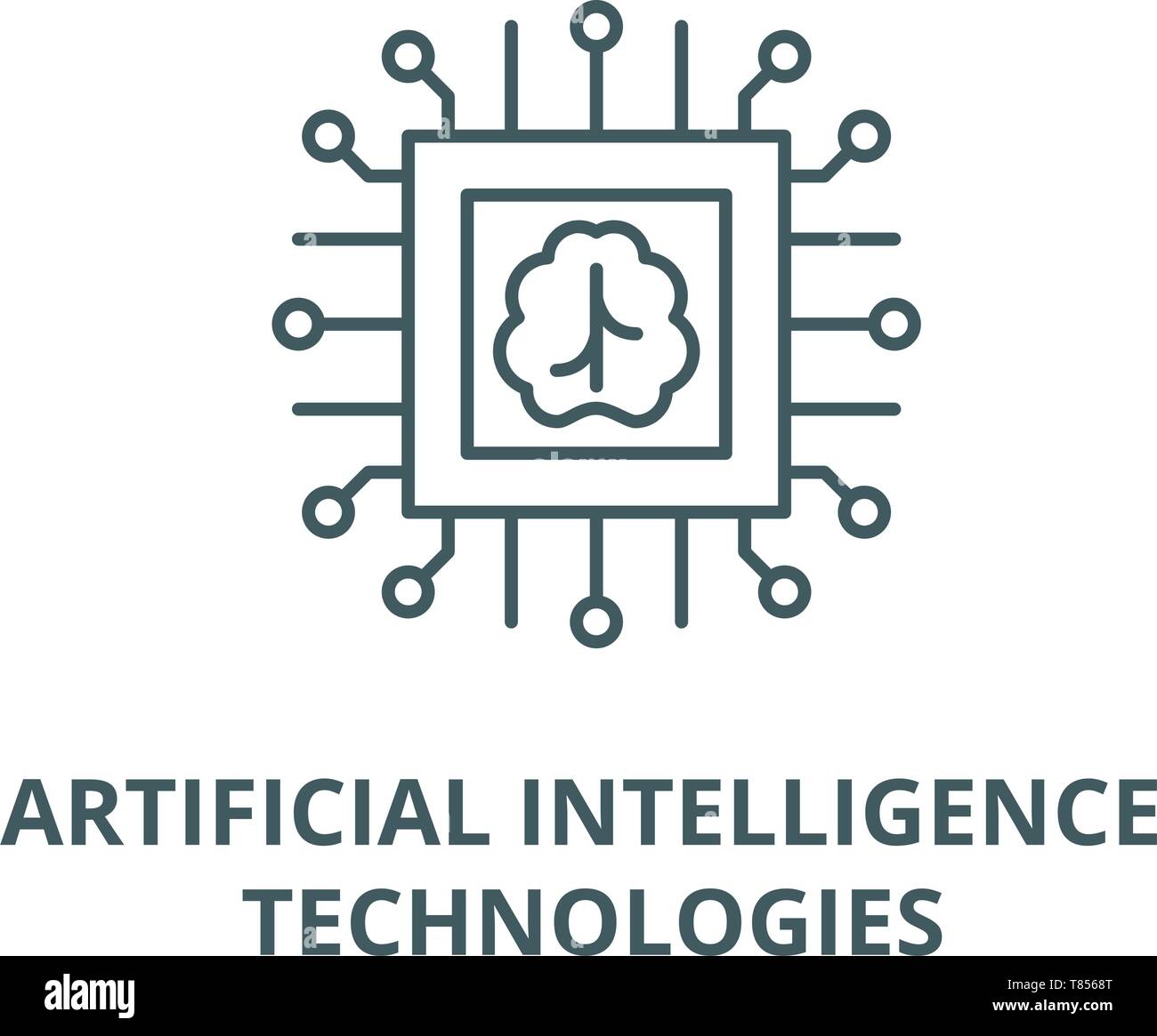 Artificial intelligence technologies vector line icon, outline concept ...