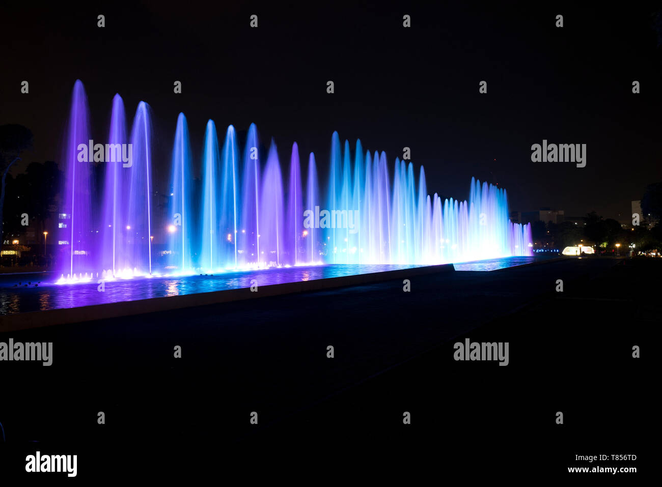 A fountain of the Magic water circuit, at the Park of the Reserve Stock Photo