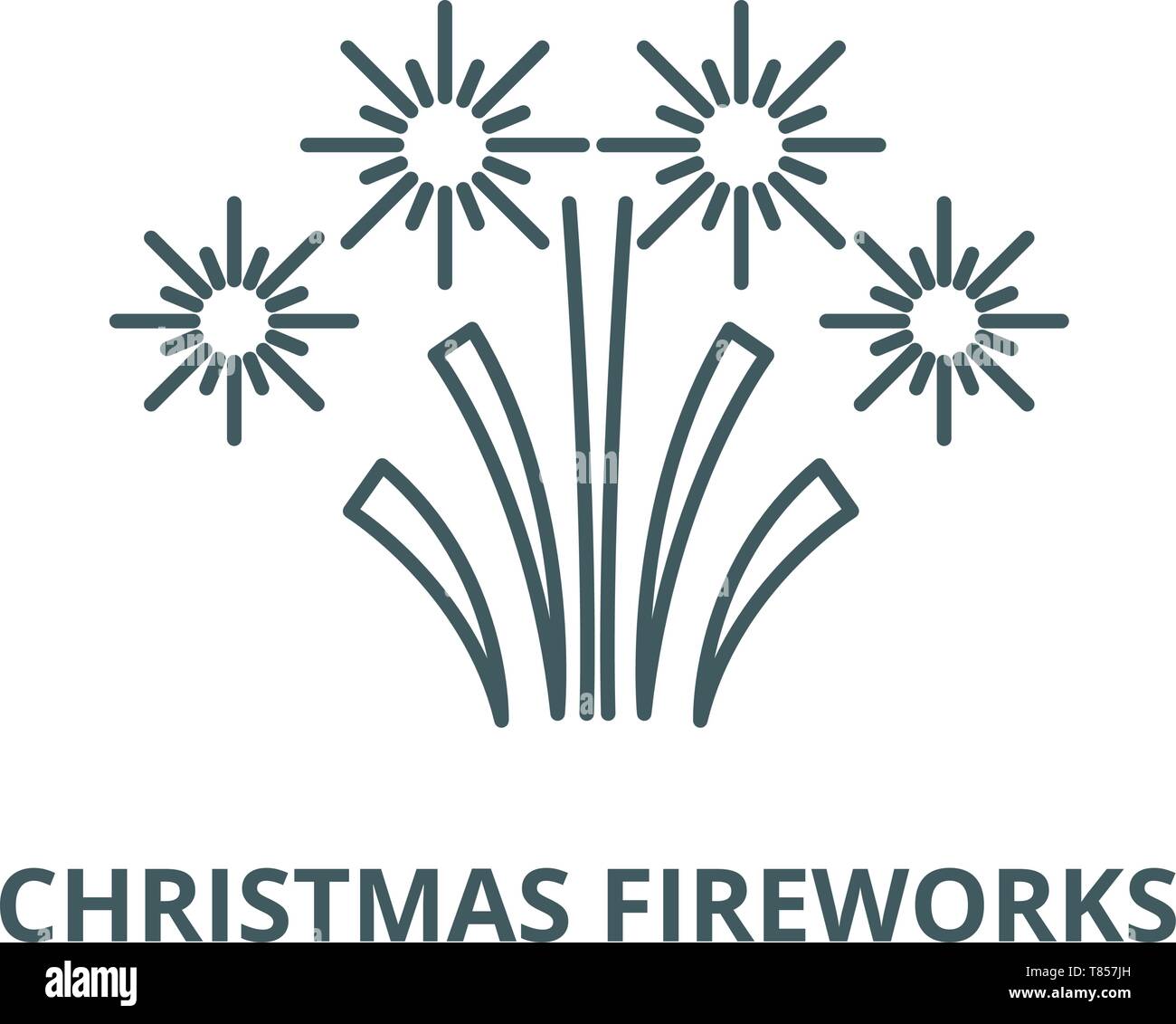Christmas fireworks vector line icon, linear concept, outline sign ...
