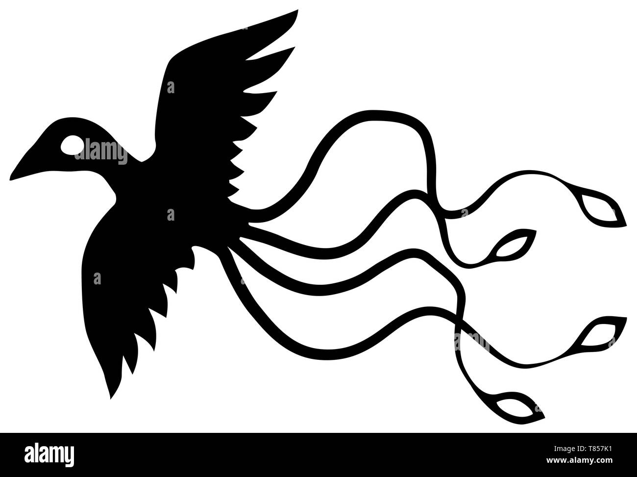 Bird exotic flying stencil black, vector illustration, horizontal, isolated Stock Vector