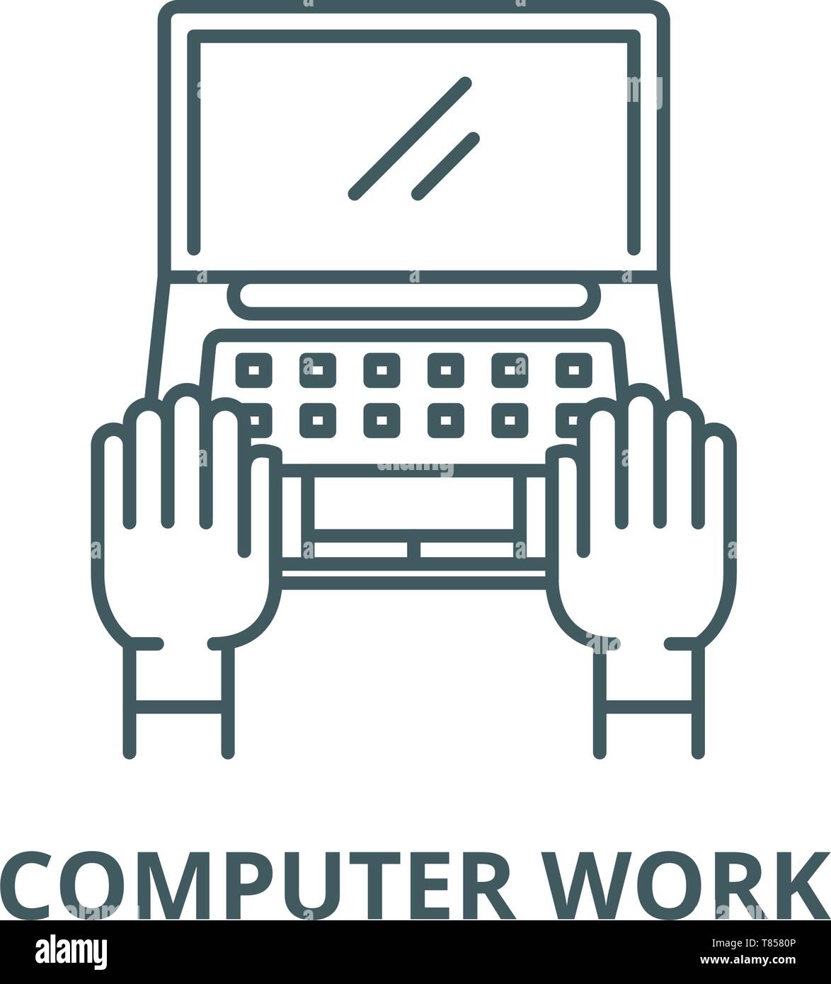 Computer work vector line icon, linear concept, outline sign, symbol ...