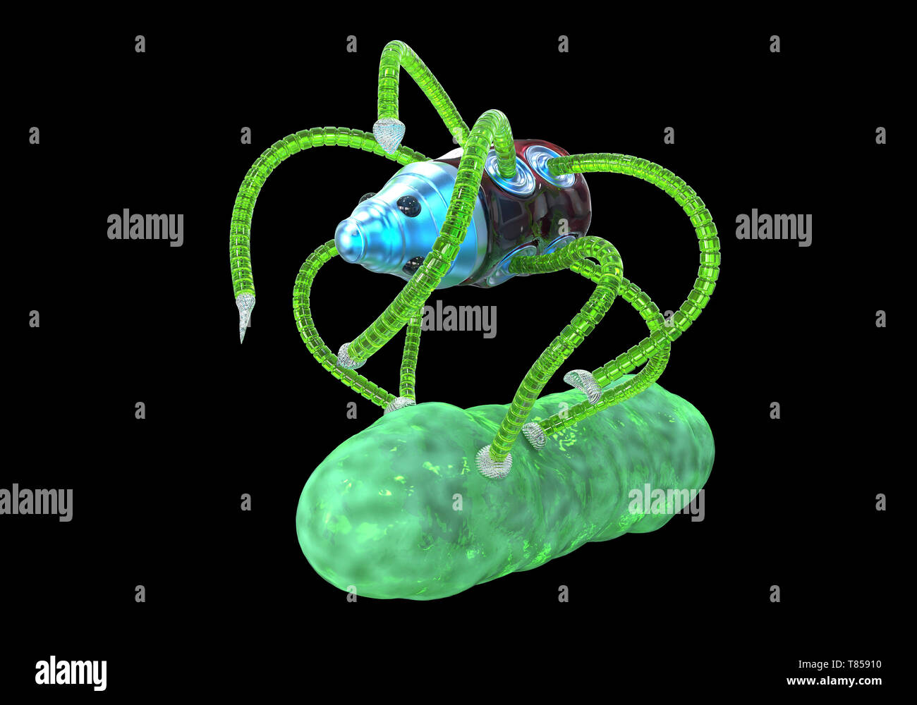 Medical nanorobot fighting with bacterium, illustration Stock Photo