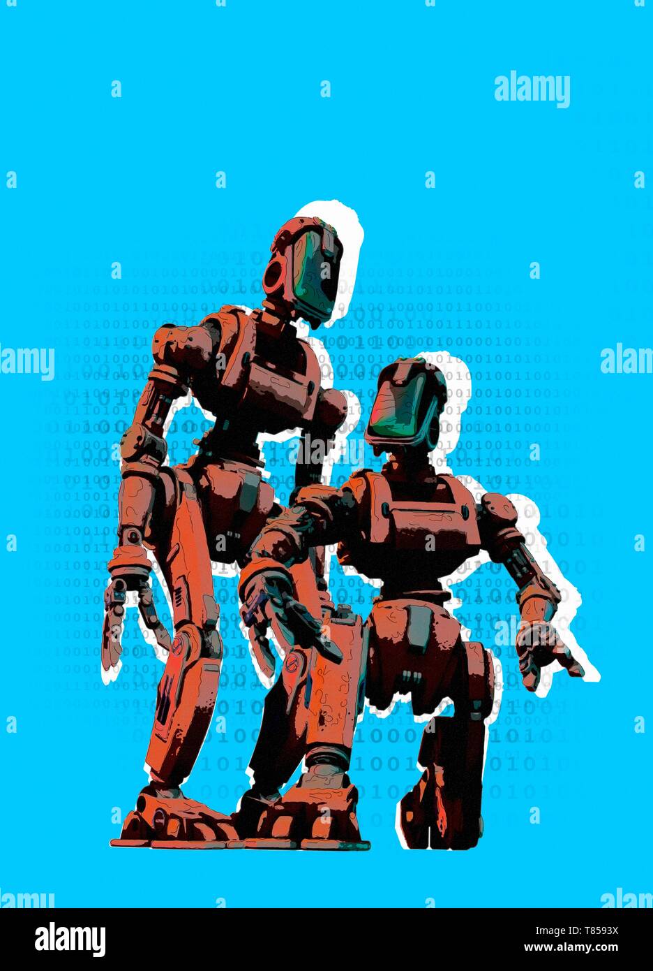 Two robots, illustration Stock Photo