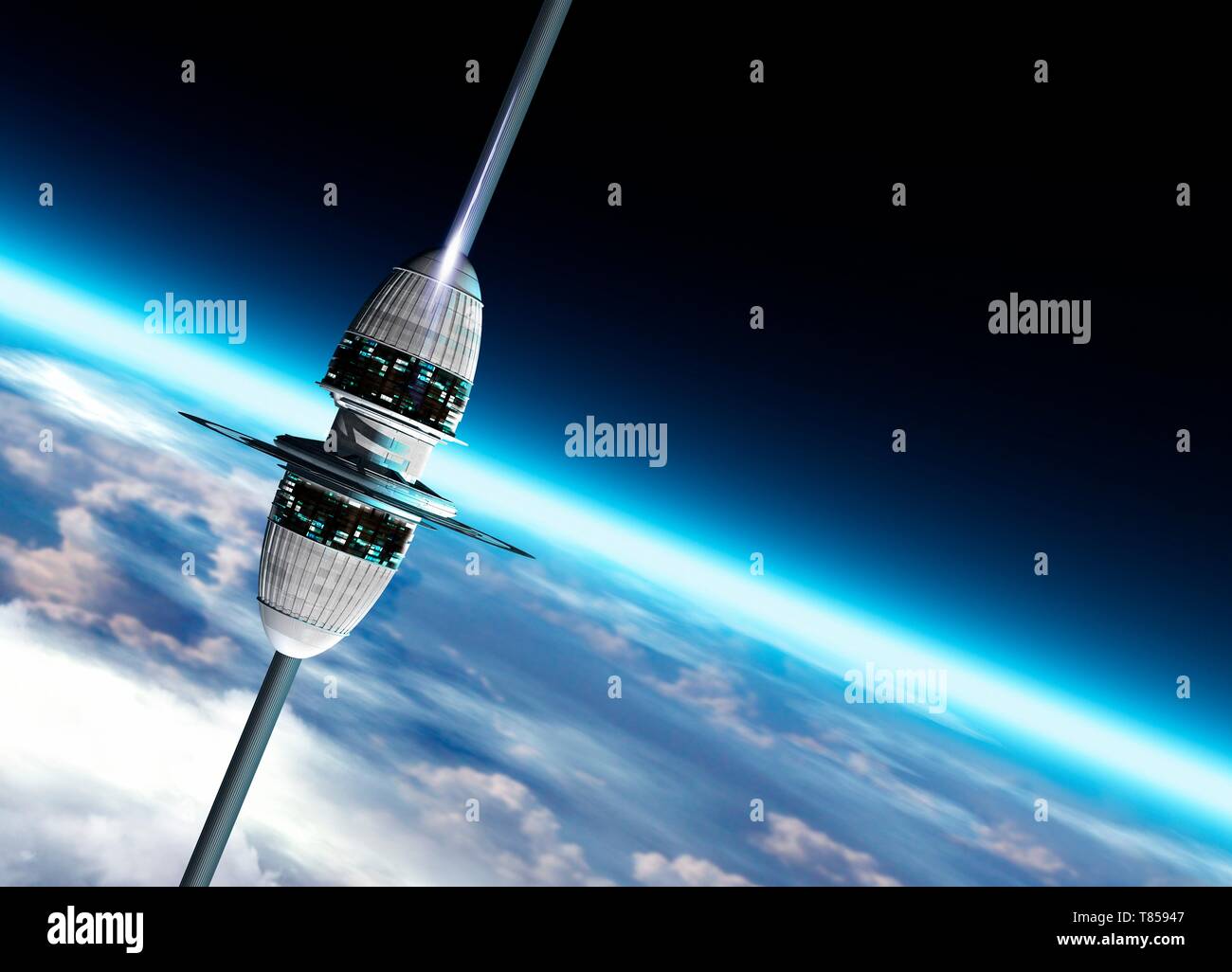 Space elevator, illustration Stock Photo