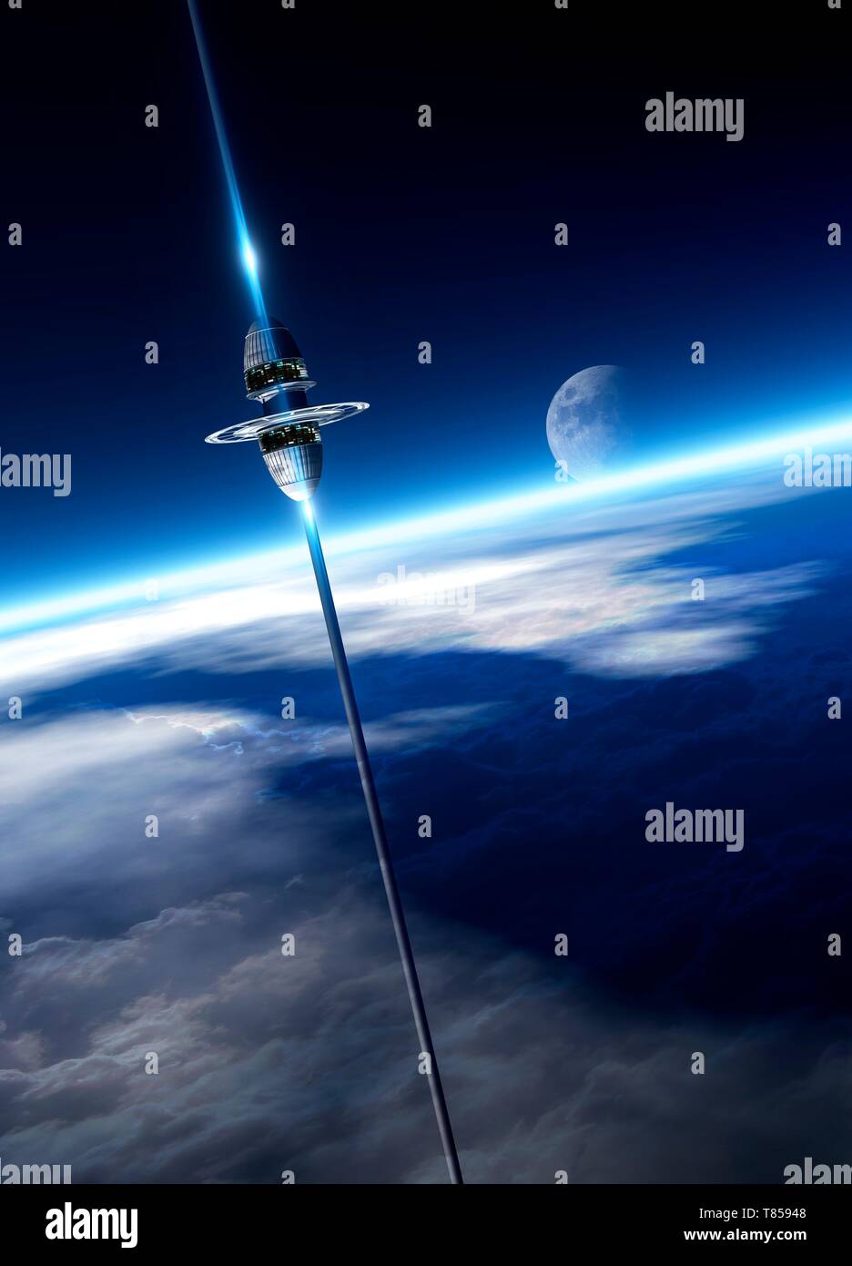 Space elevator, illustration Stock Photo