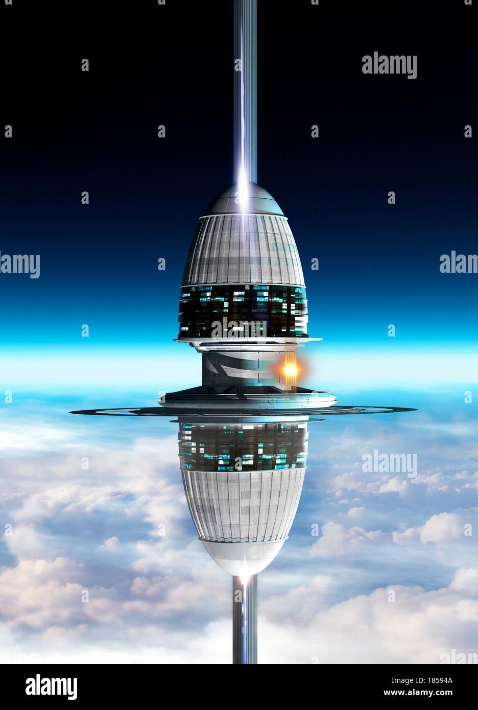 Space elevator, illustration Stock Photo