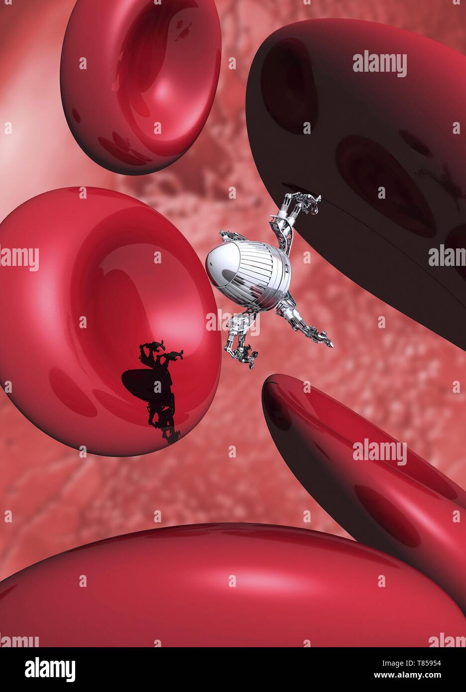 Nanobot in bloodstream, illustration Stock Photo