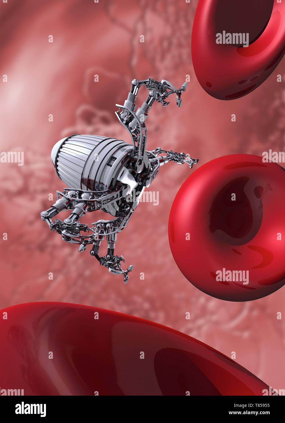 Nanobot in bloodstream, illustration Stock Photo