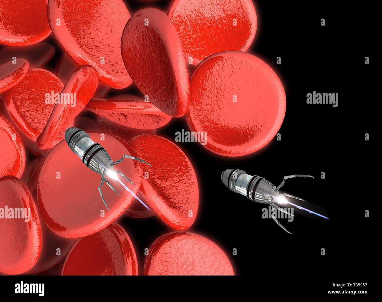 Nanobots in bloodstream, illustration Stock Photo