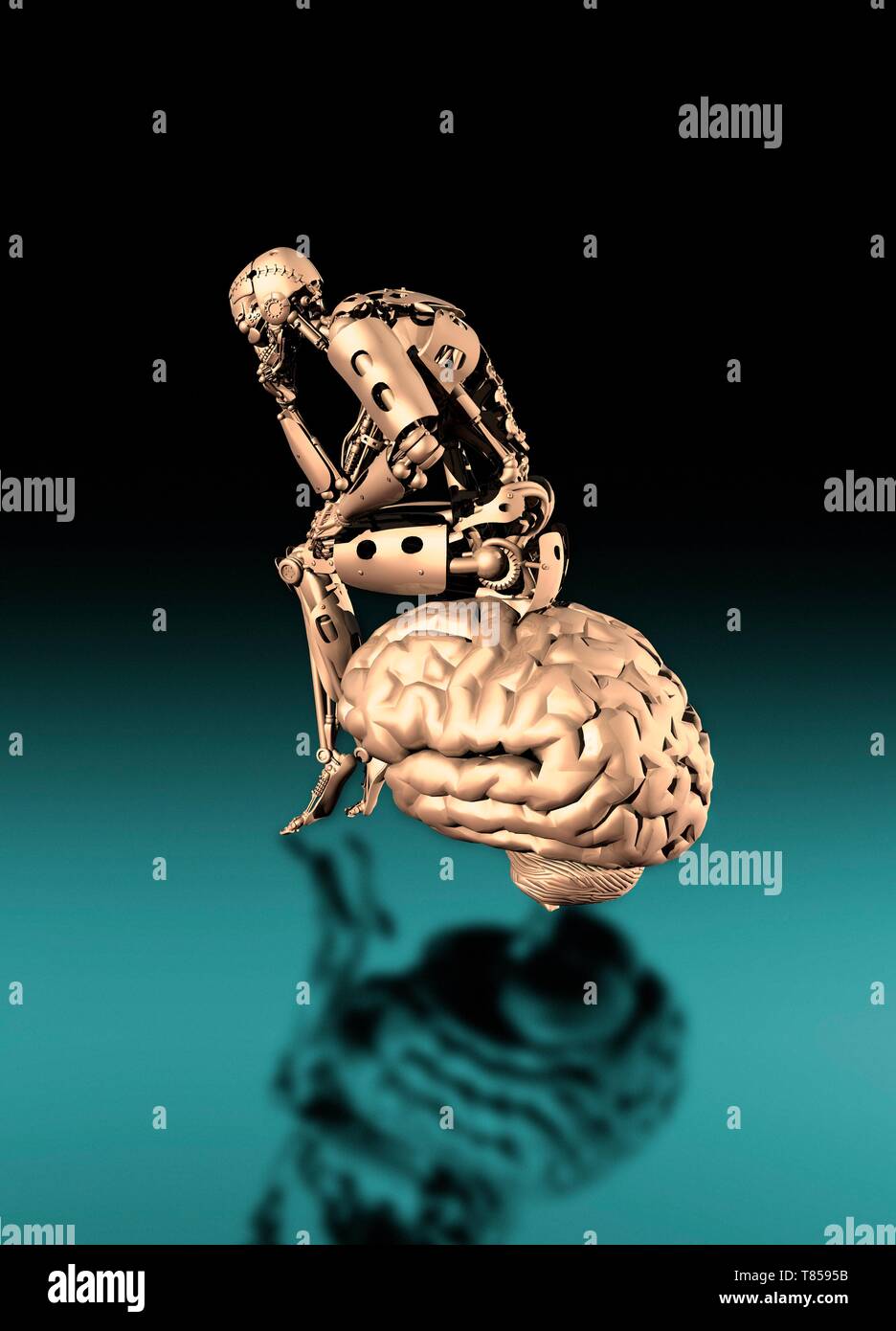 Robot on brain, illustration Stock Photo