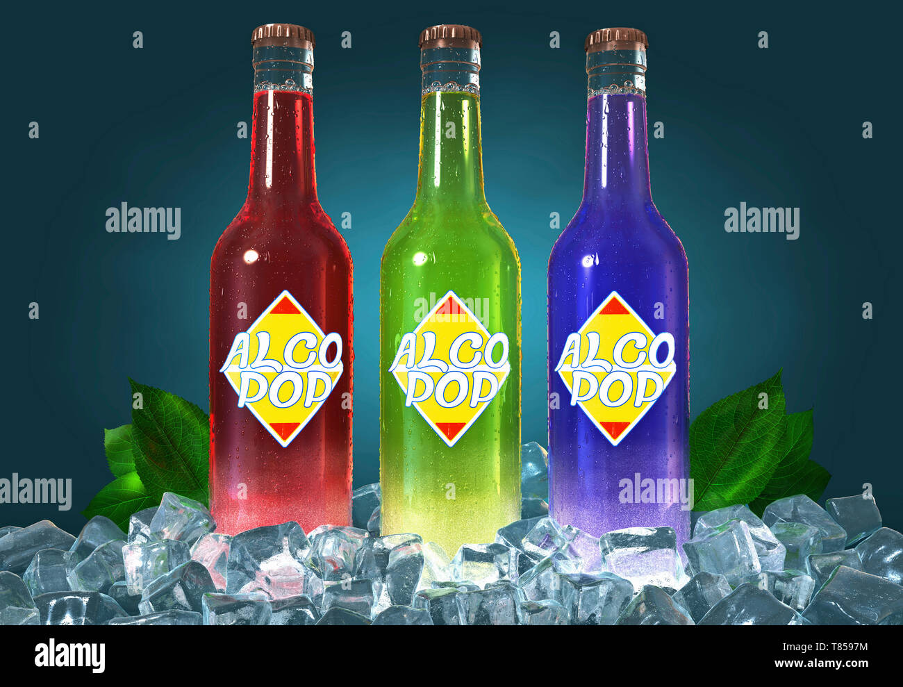 Bottles of alcopop, illustration Stock Photo
