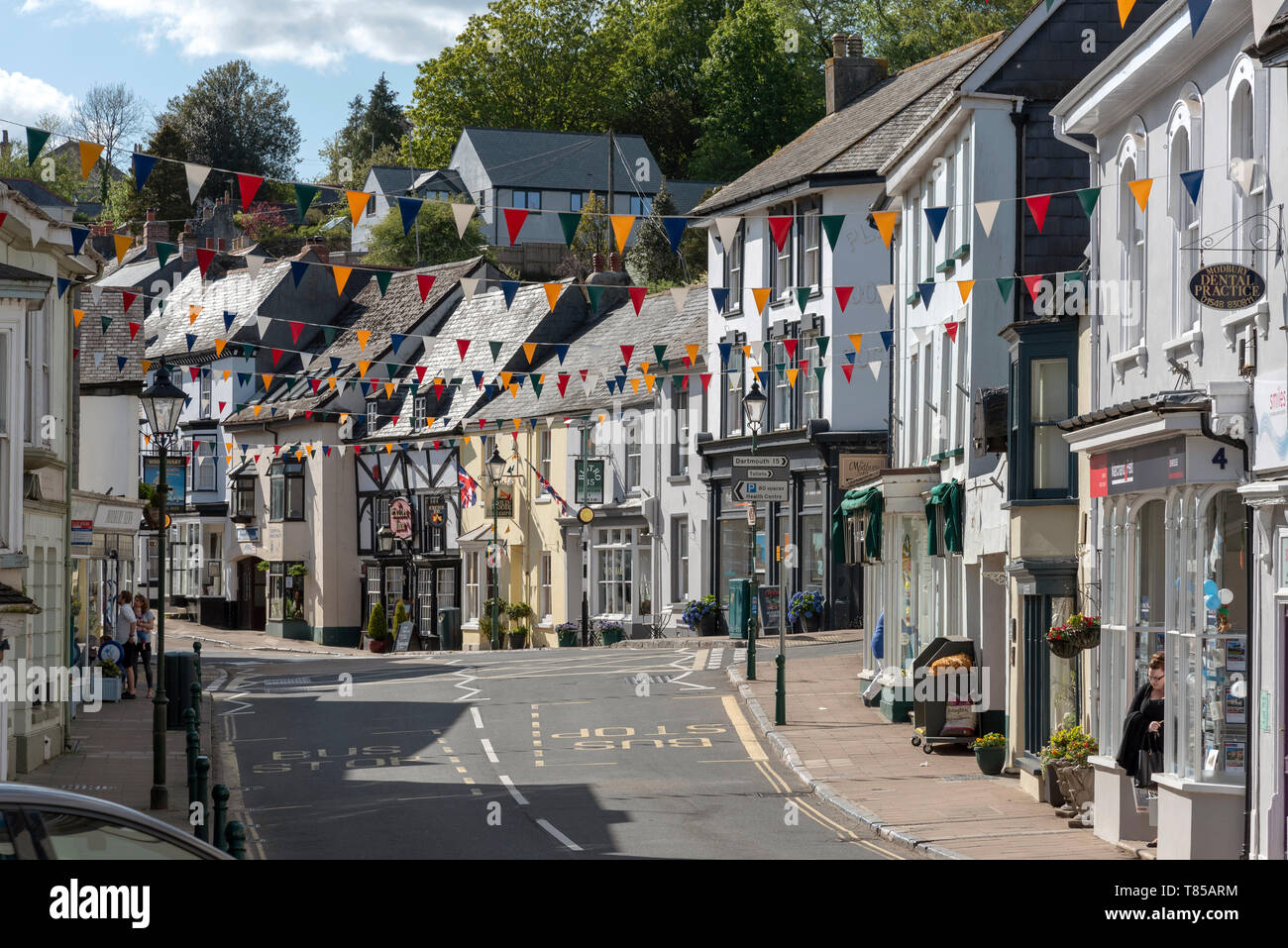 Modbury, South Devon, England, UK. May 2019. The market town of Modbury