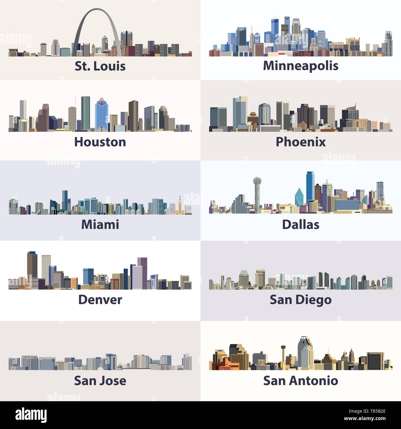vector collection of United States city skylines Stock Vector