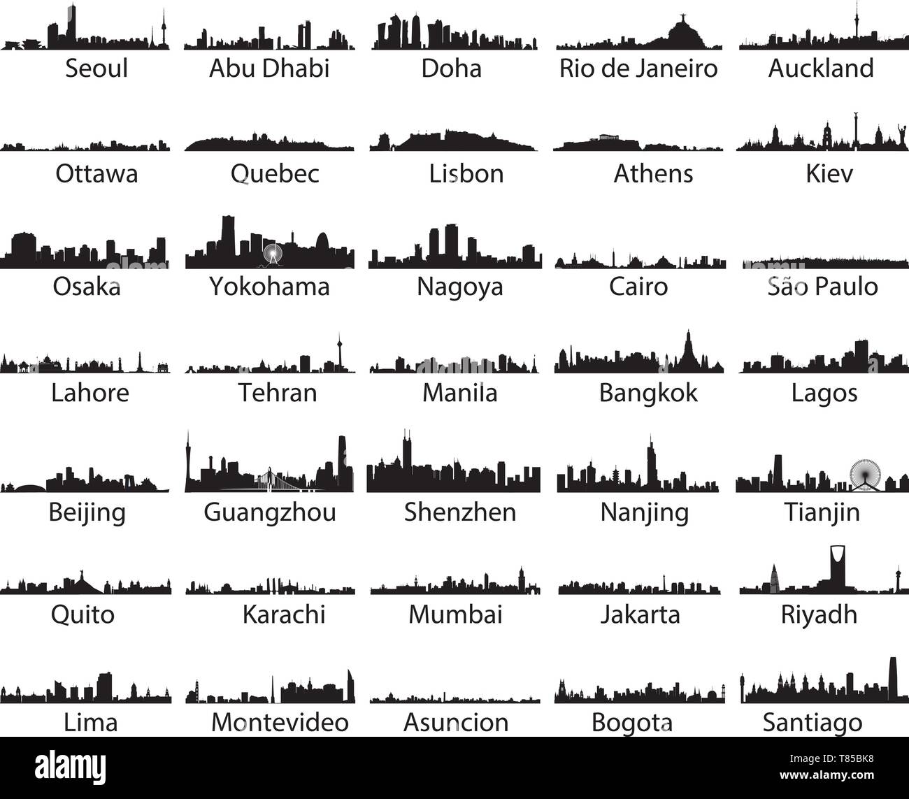vector collection of isolated world city skylines Stock Vector