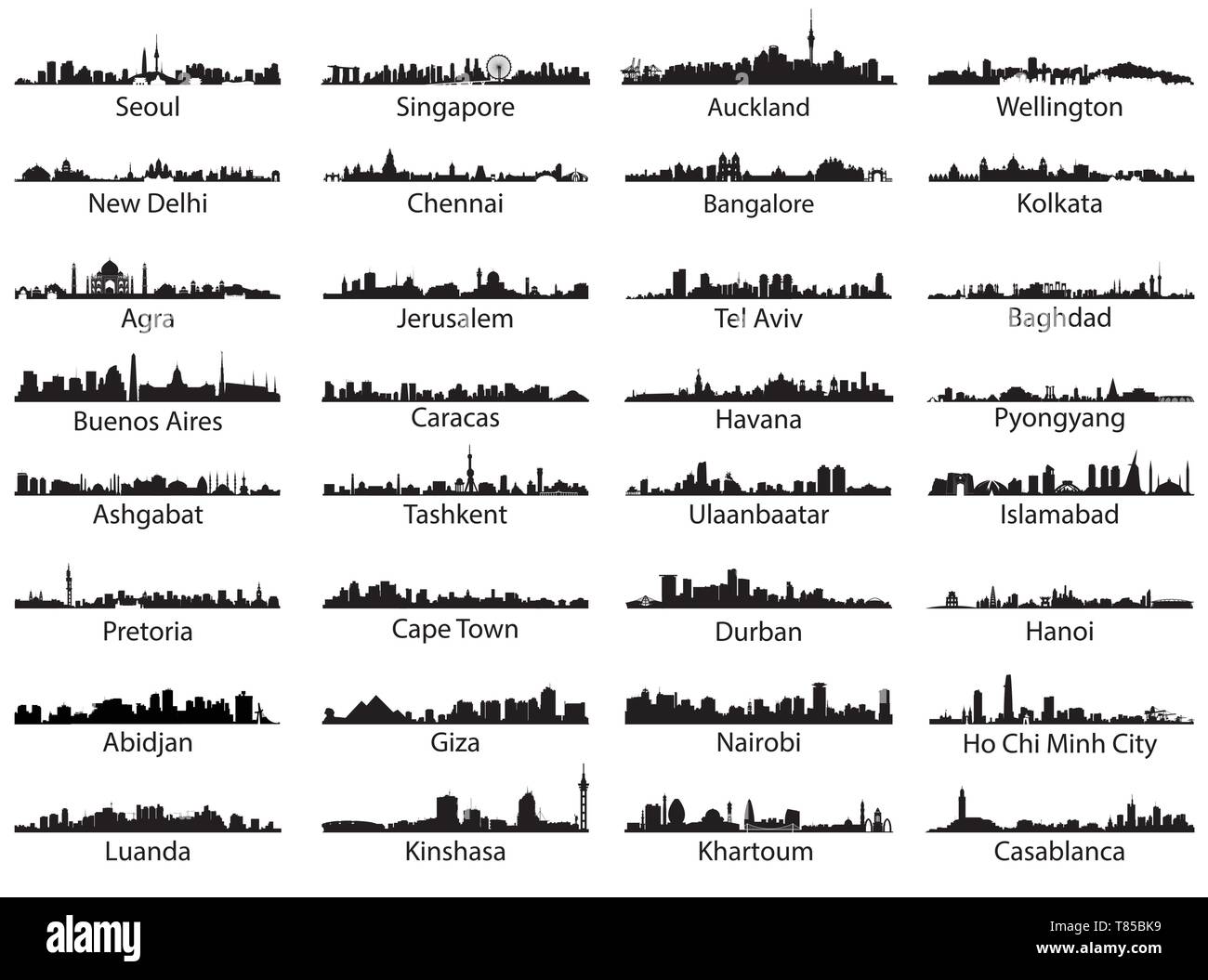 vector collection of isolated world cities skylines Stock Vector