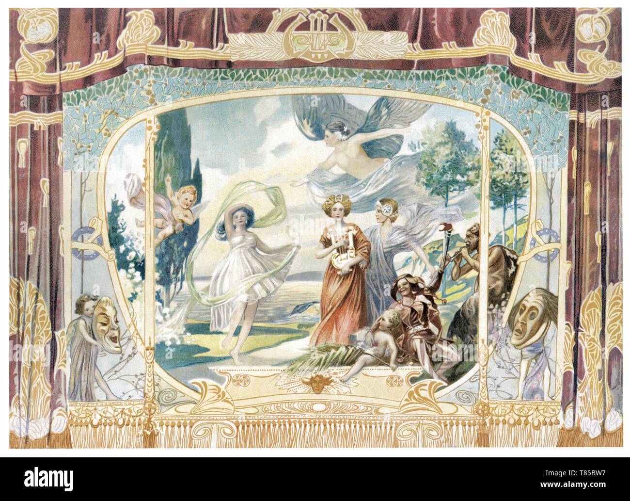 Painting: Curtain for theater - Vintage Illustration by Figurative Paintings 1910 Stock Photo