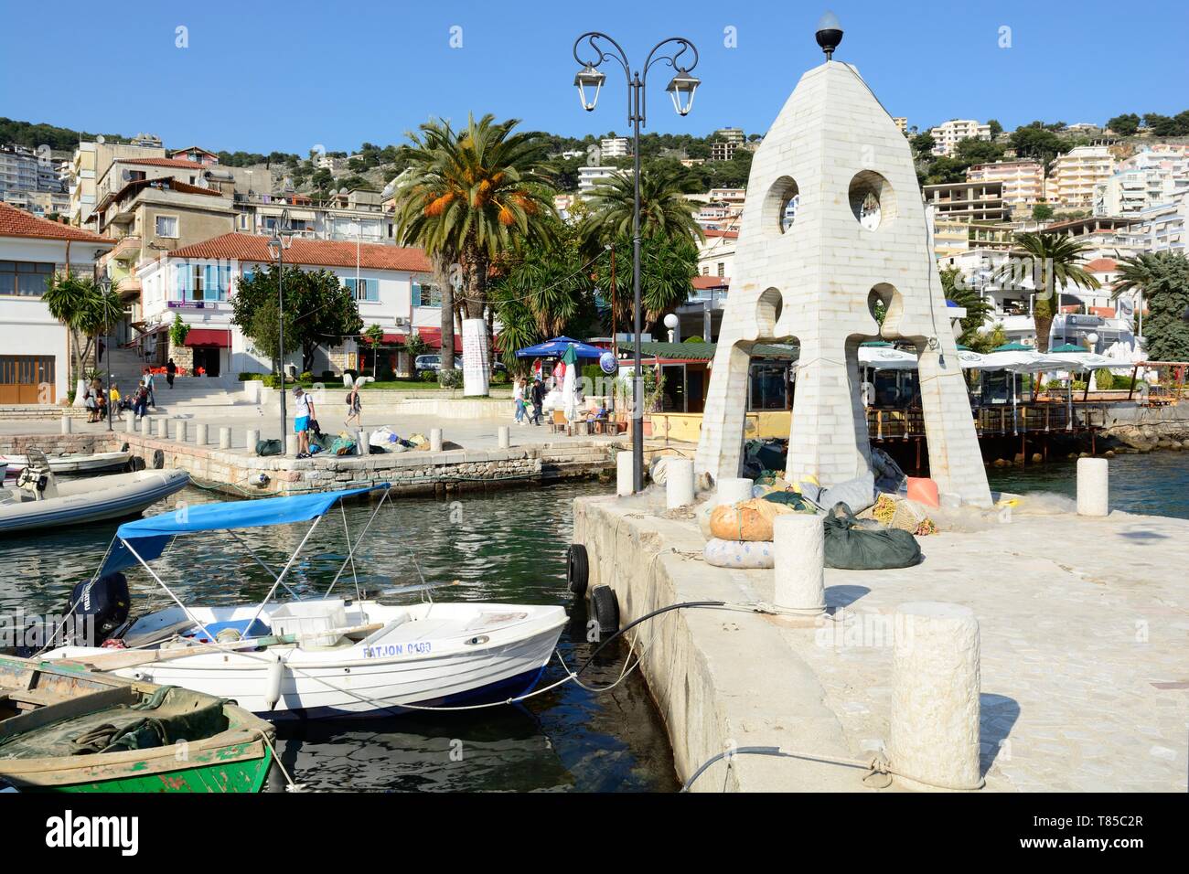 Small harbour at the popular holiday destination of Saranda Albania Stock Photo