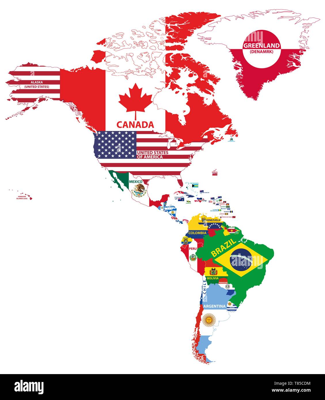 vector high detailed political map of America continent mixed with 