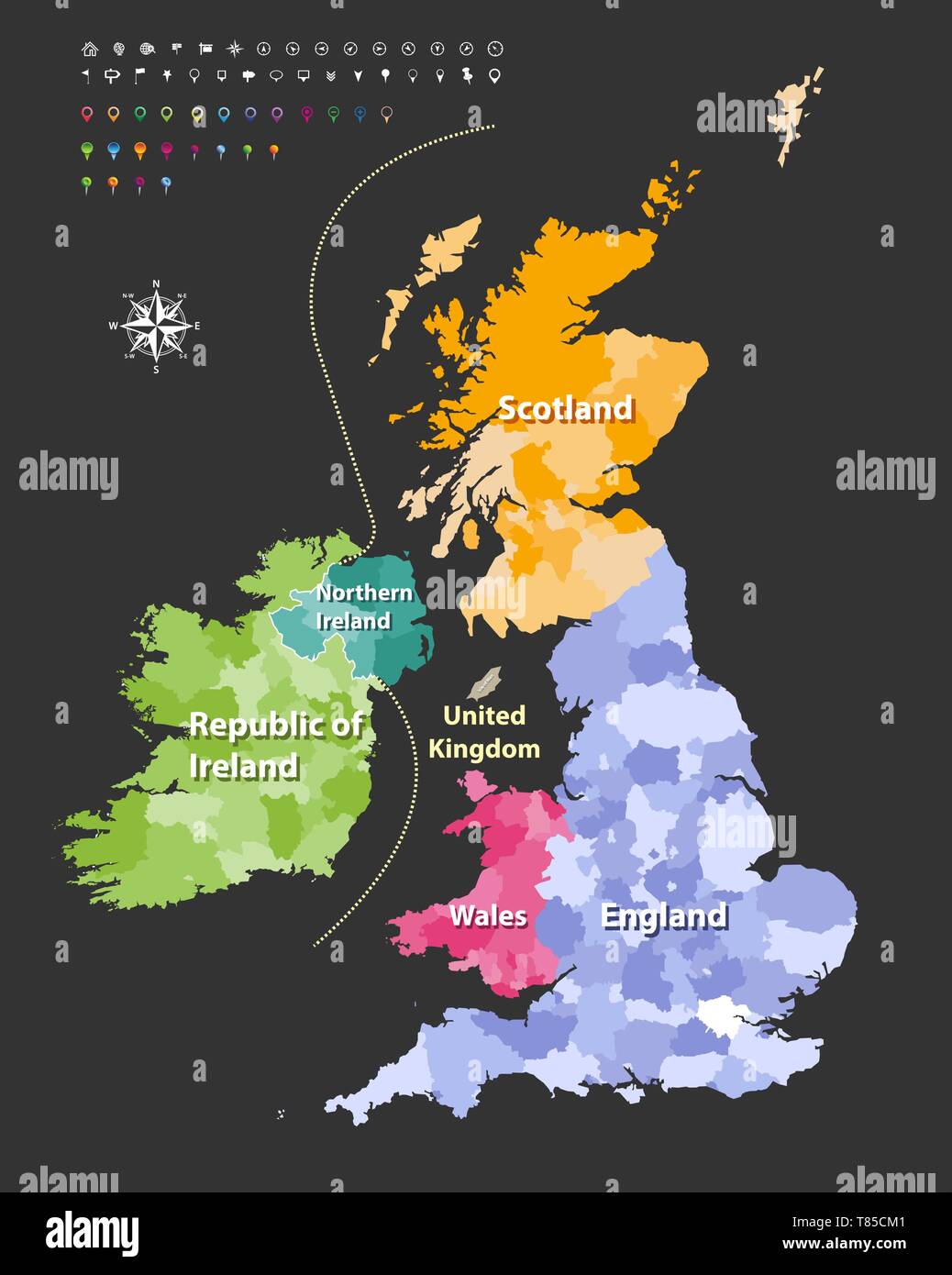 vector high detailed map of British Isles Stock Vector
