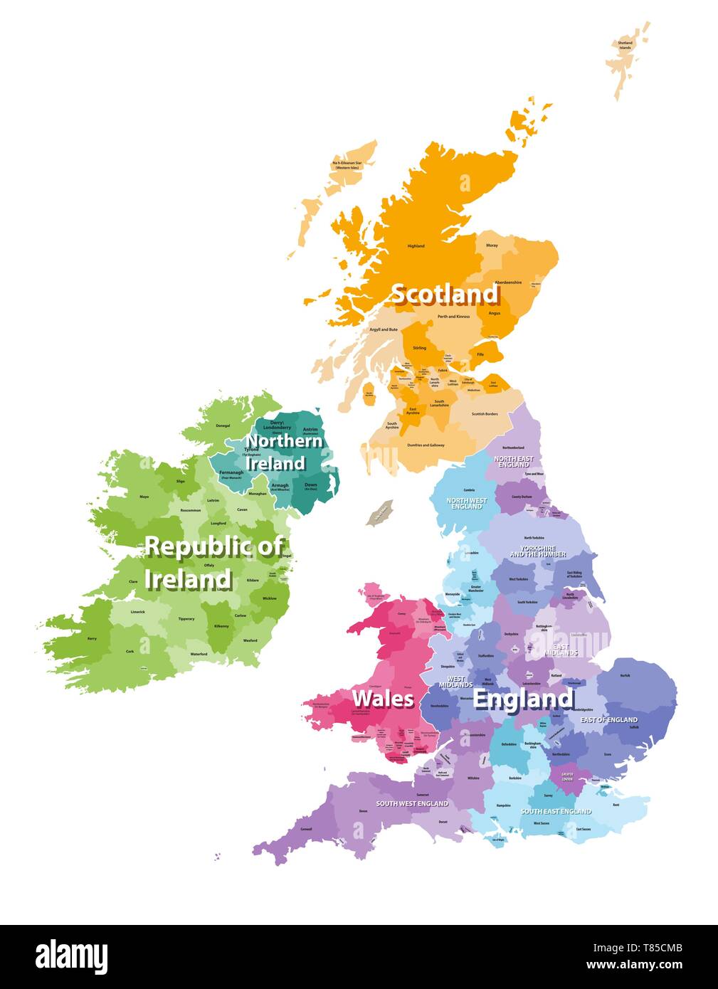 vector high detailed map of British Isles Stock Vector