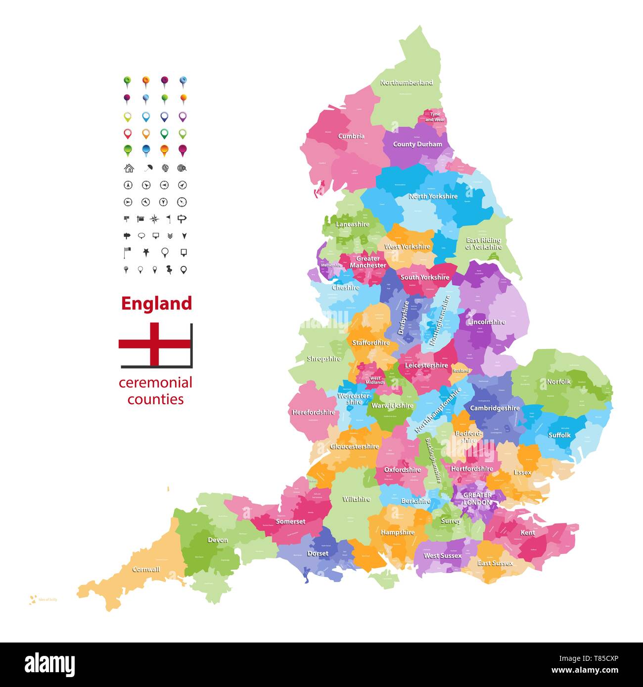 England ceremonial counties vector map Stock Vector