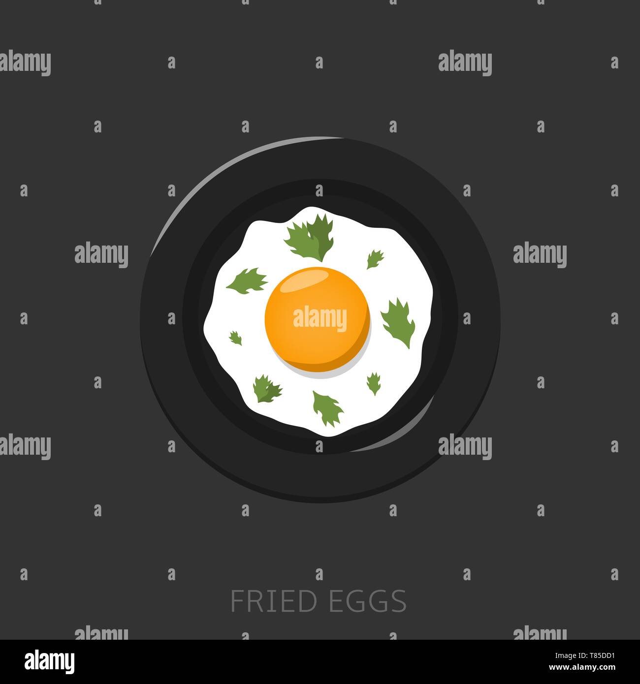 Fried egg. Fried eggs with parsley Top view Vector illustration Stock