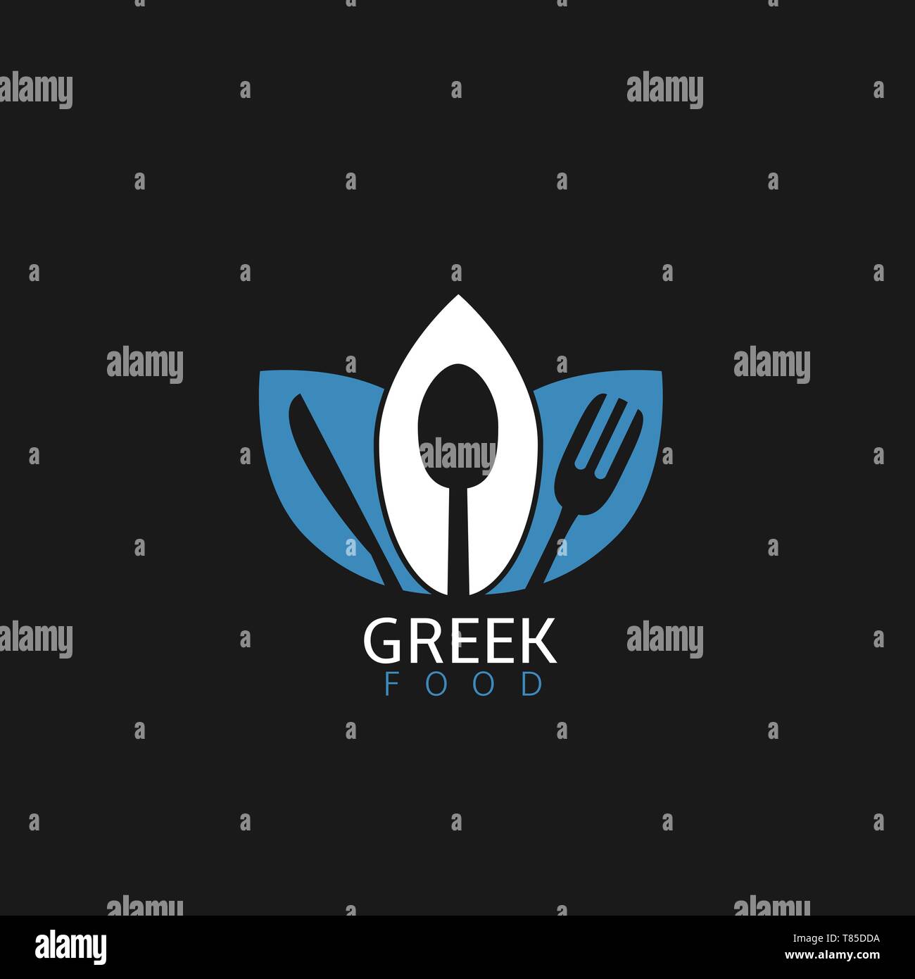 Greek food icon. Greek flag symbol Spoon fork and knife icons Stock ...