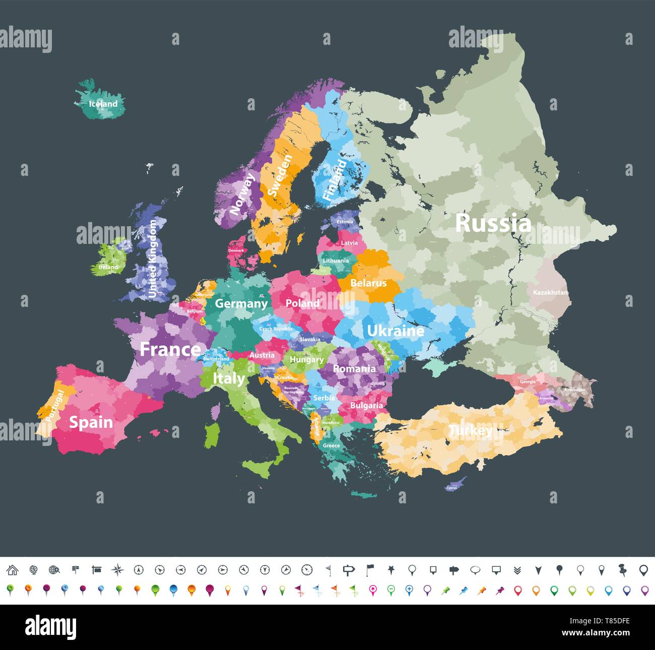 Europe vector high detailed political map Stock Vector
