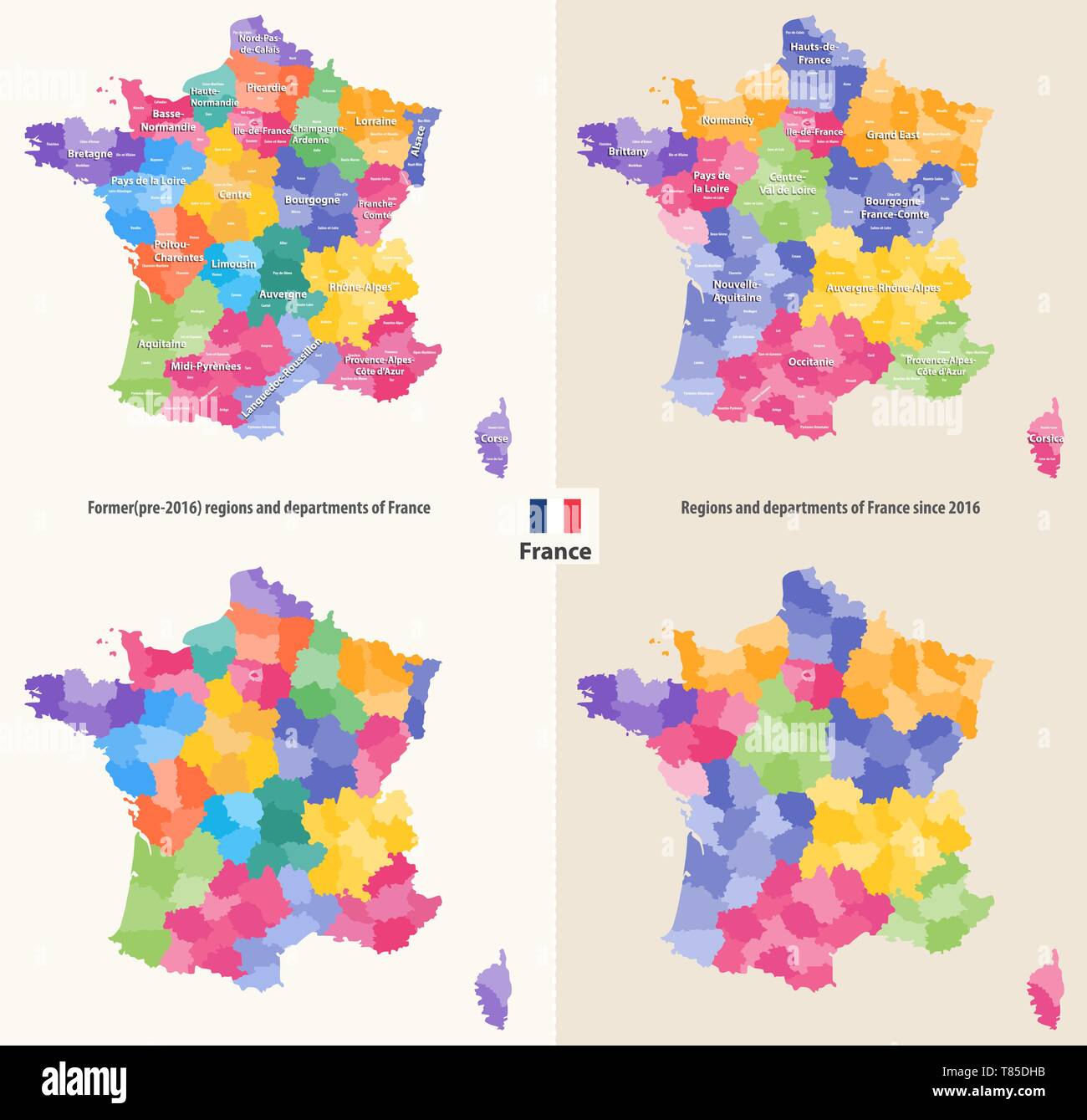 administrative regions and departments of France vector map Stock Vector