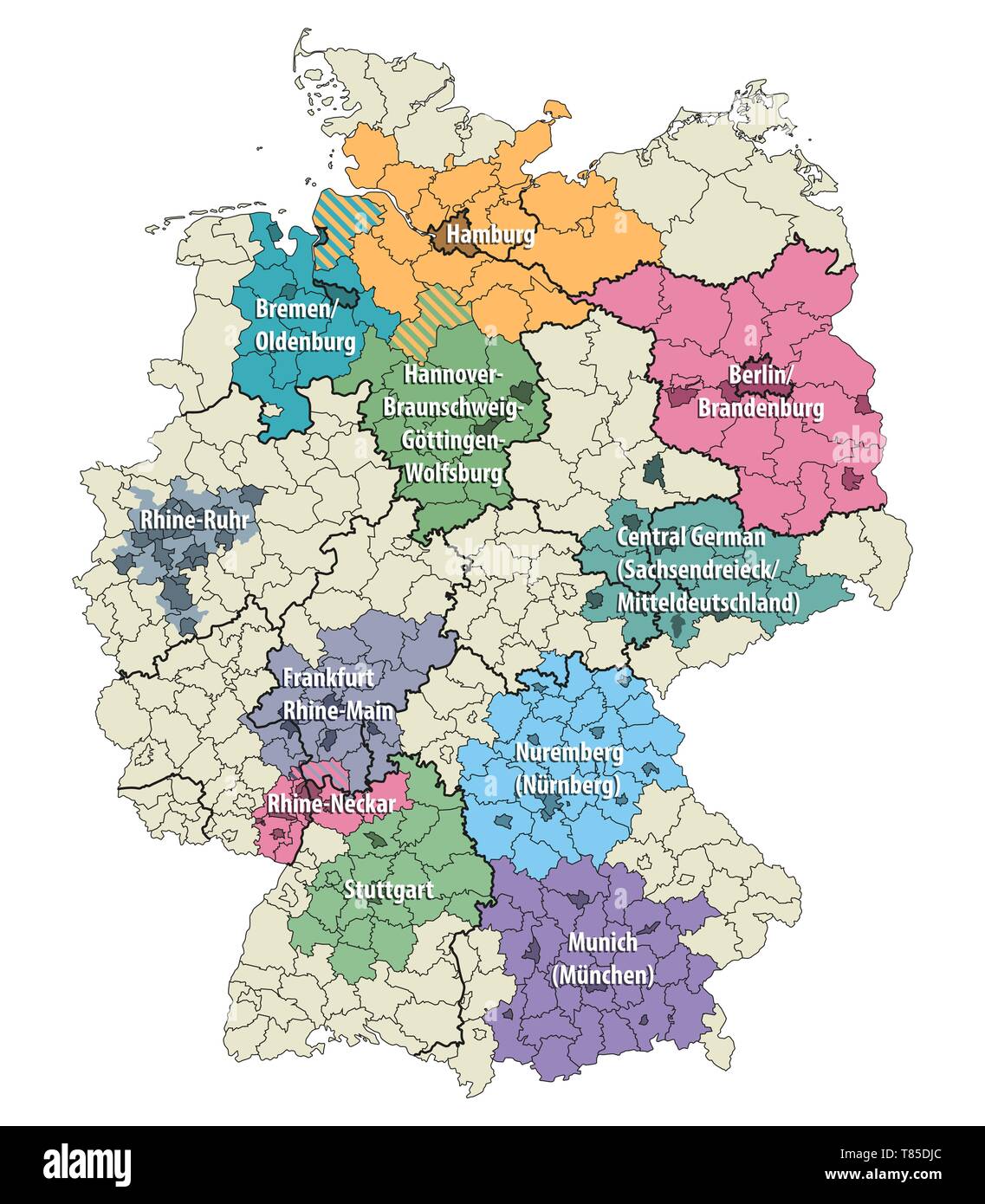 vector high detailed map of Germany metropolitan regions (areas) Stock Vector