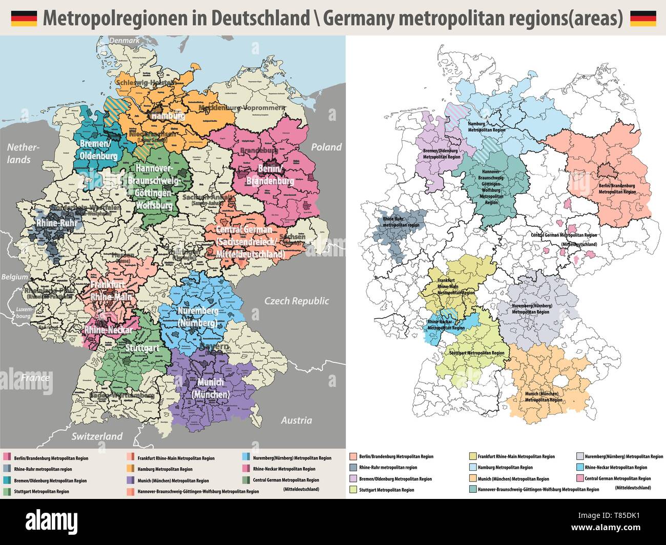 vector high detailed map of Germany metropolitan regions (areas) Stock Vector