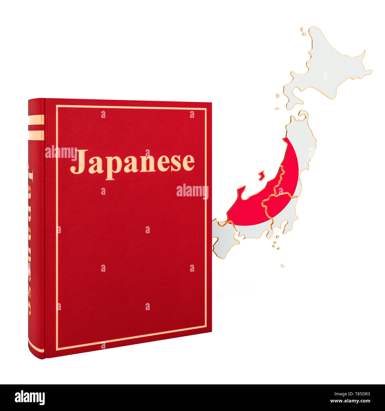 Japanese language book with map of Japan, 3D rendering isolated on white background Stock Photo