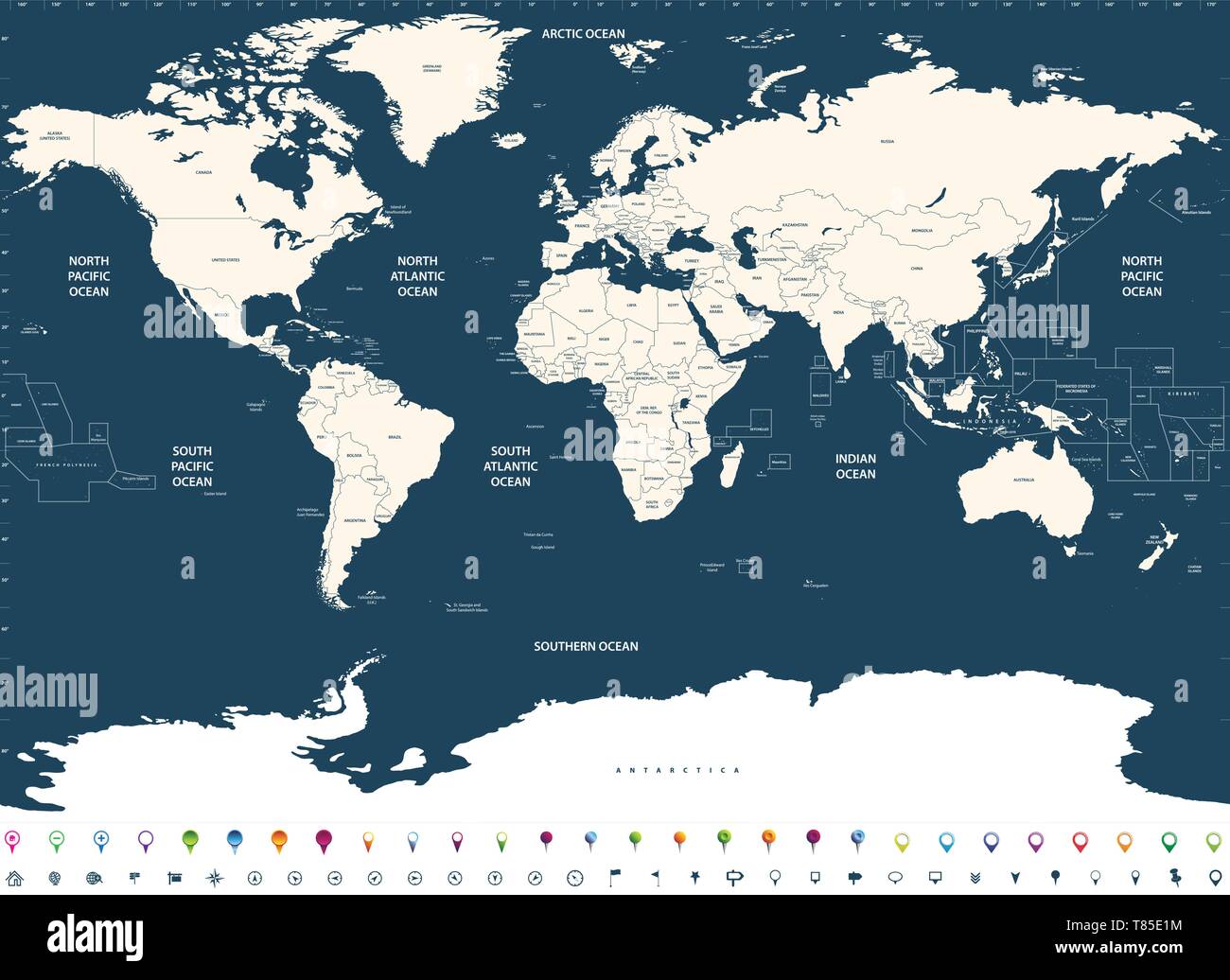 vector high detailed world map illustration Stock Vector