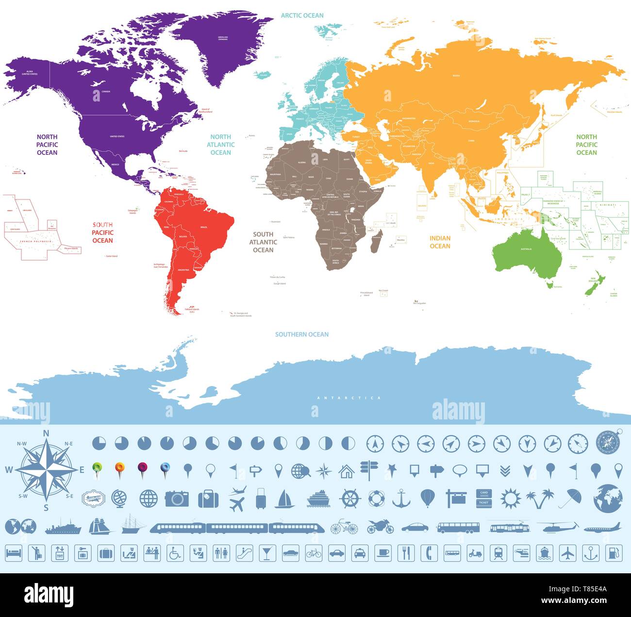 vector high detailed world map Stock Vector