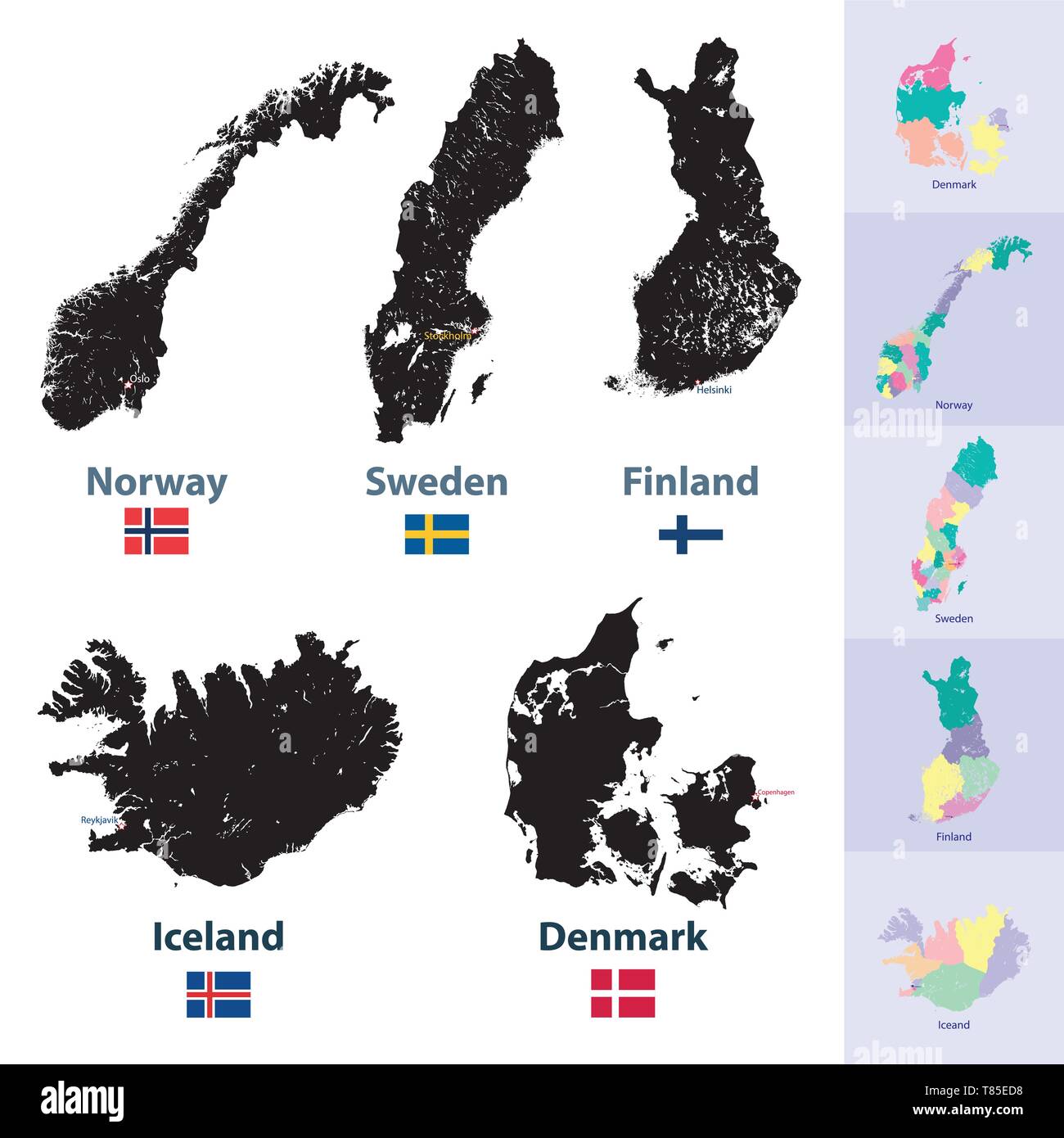 vector scandinavian countries maps set Stock Vector