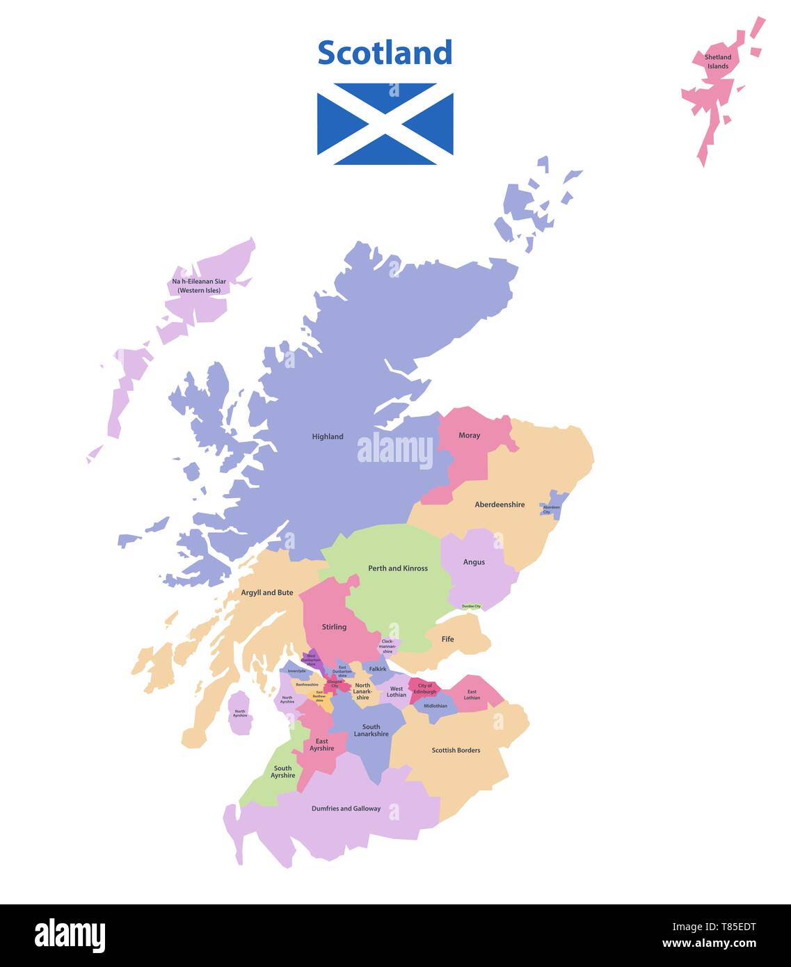 vector map of Scotland unitary authorities Stock Vector