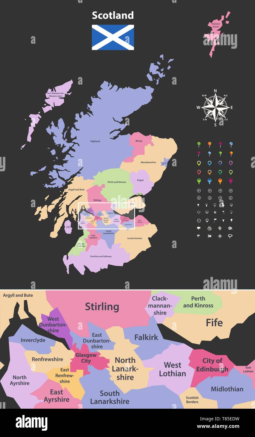 vector map of Scotland unitary authorities Stock Vector