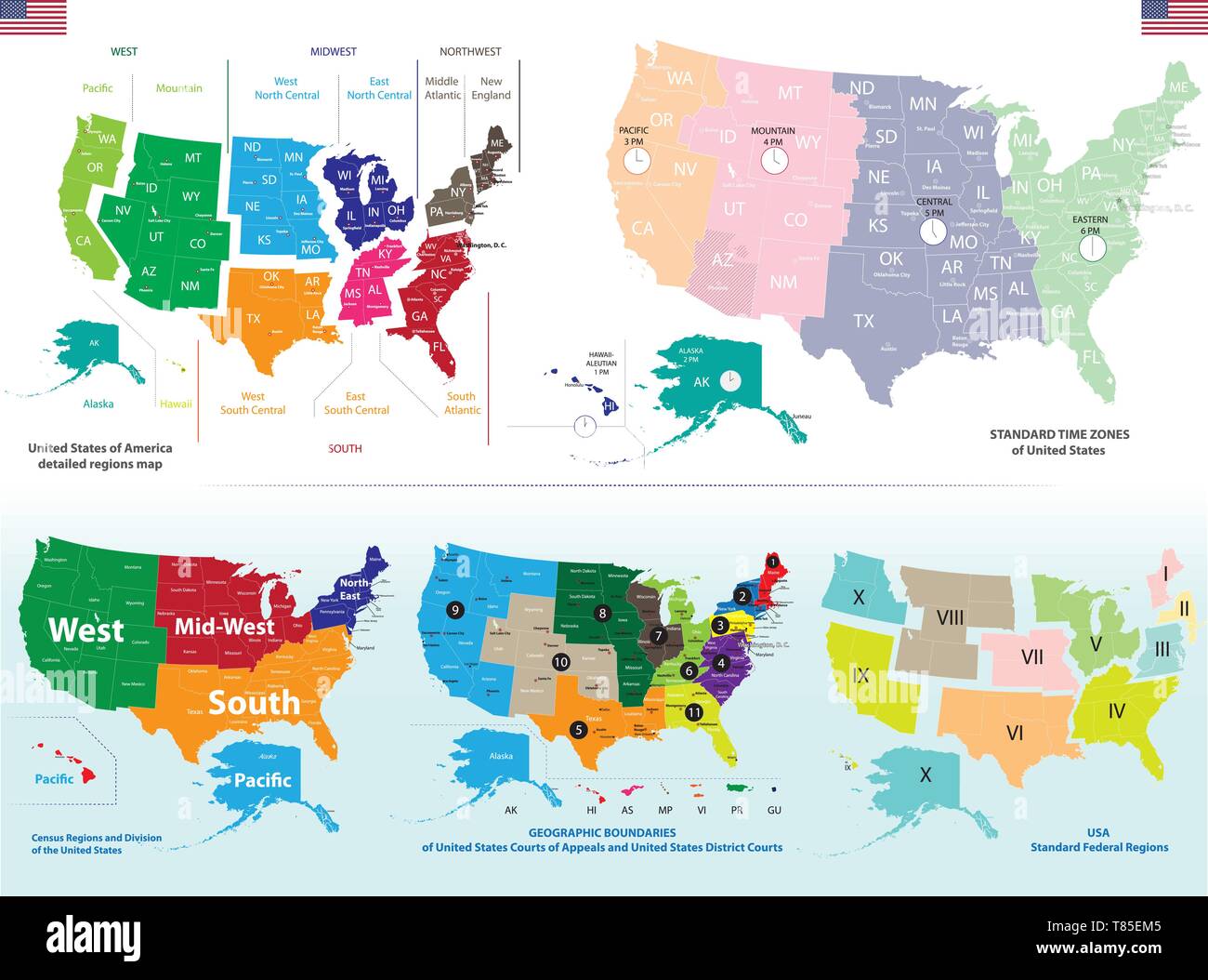 USA Time Zones And Related States