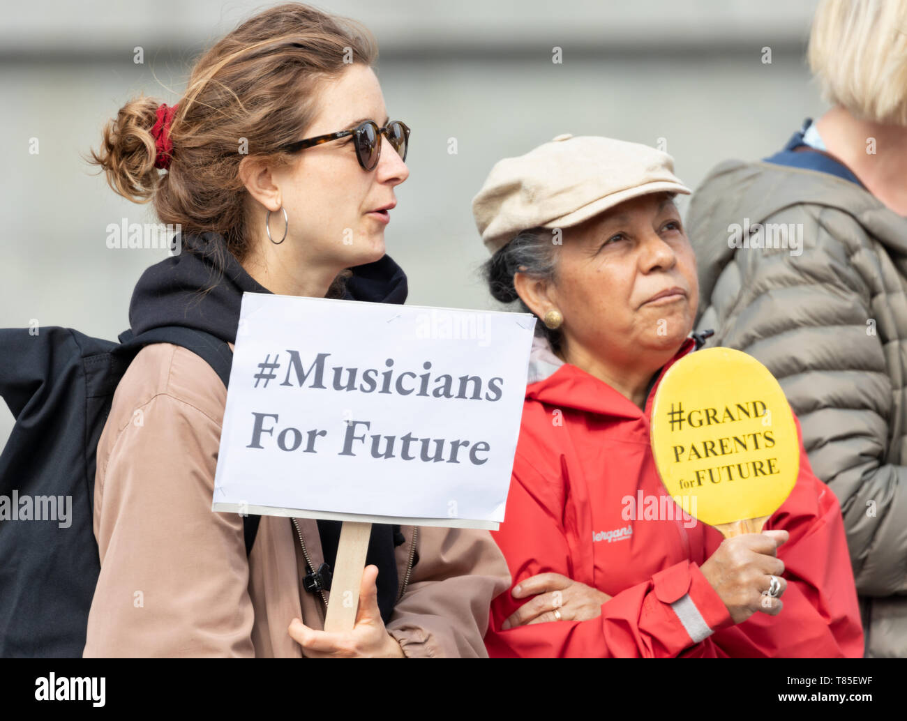 Stockholm, Sweden. 10 May, 2019. 16-year-old Swedish climate activist Greta Thunberg demonstrating in Stockholm on Fridays. Fellow protesters Stock Photo