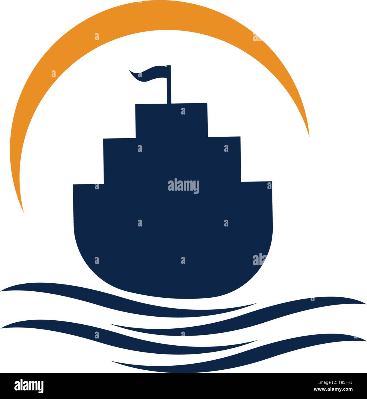 Ocean cruise liner ship silhouette simple linear logo Stock Vector