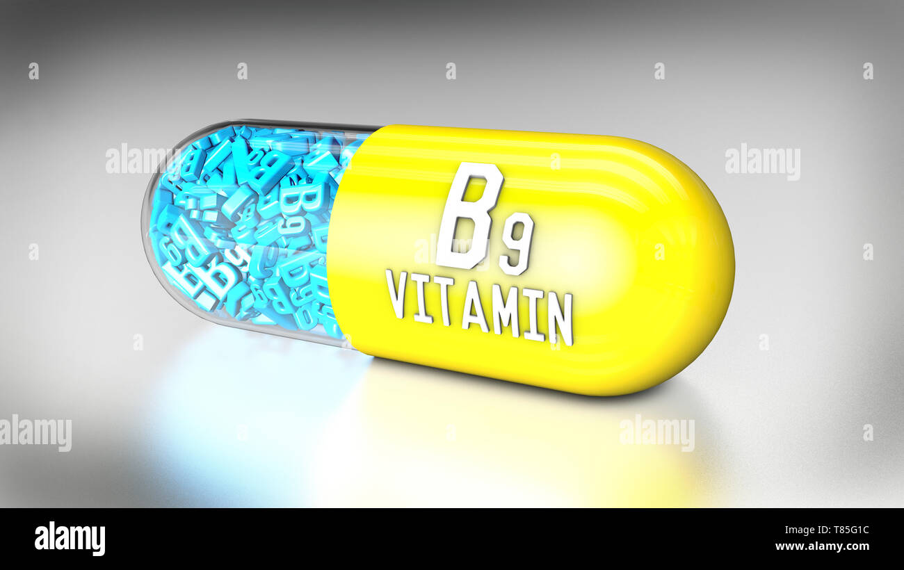 Vitamin B9 capsule, illustration Stock Photo - Alamy