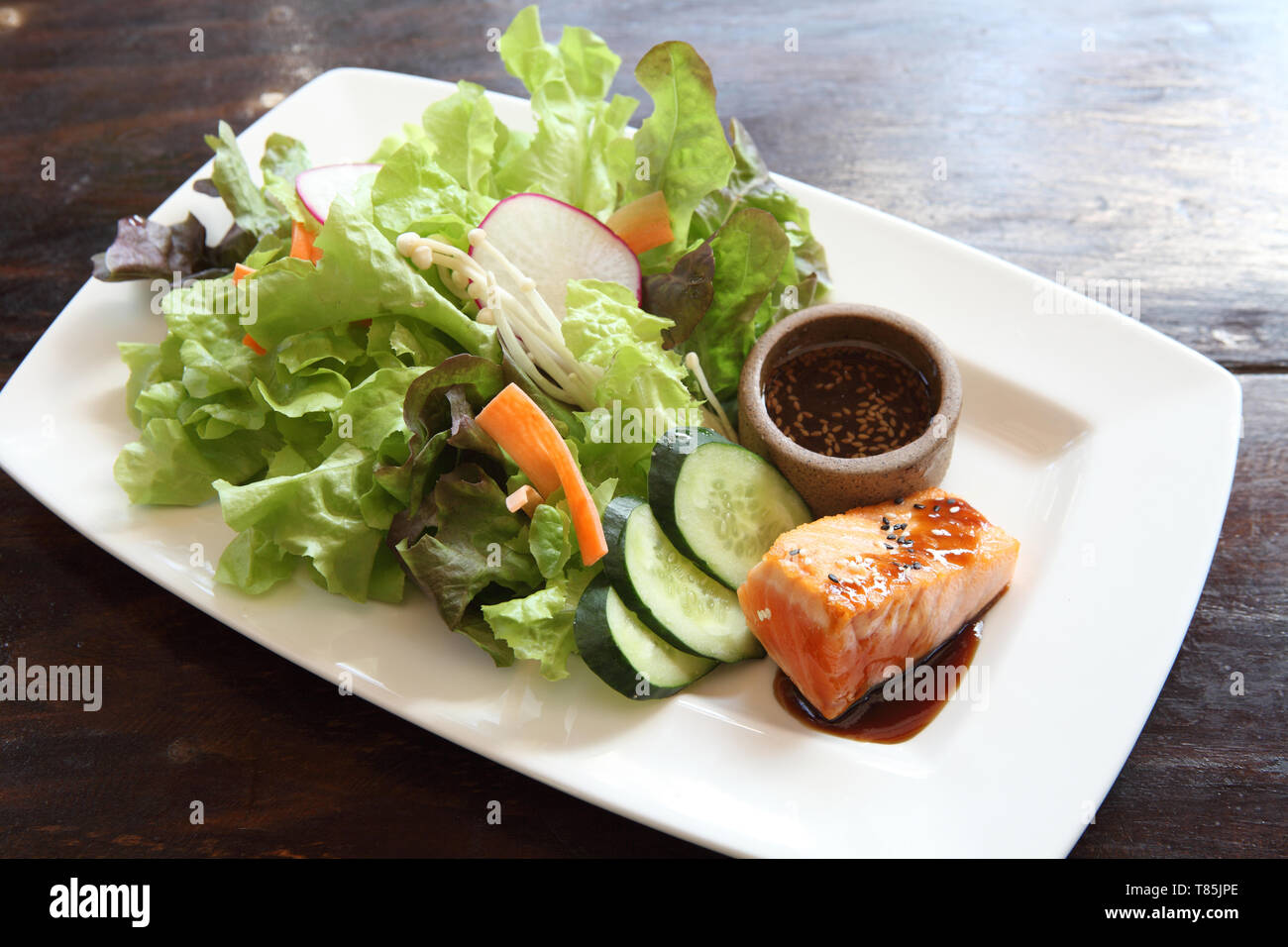 salmon salad japanese style Stock Photo Alamy
