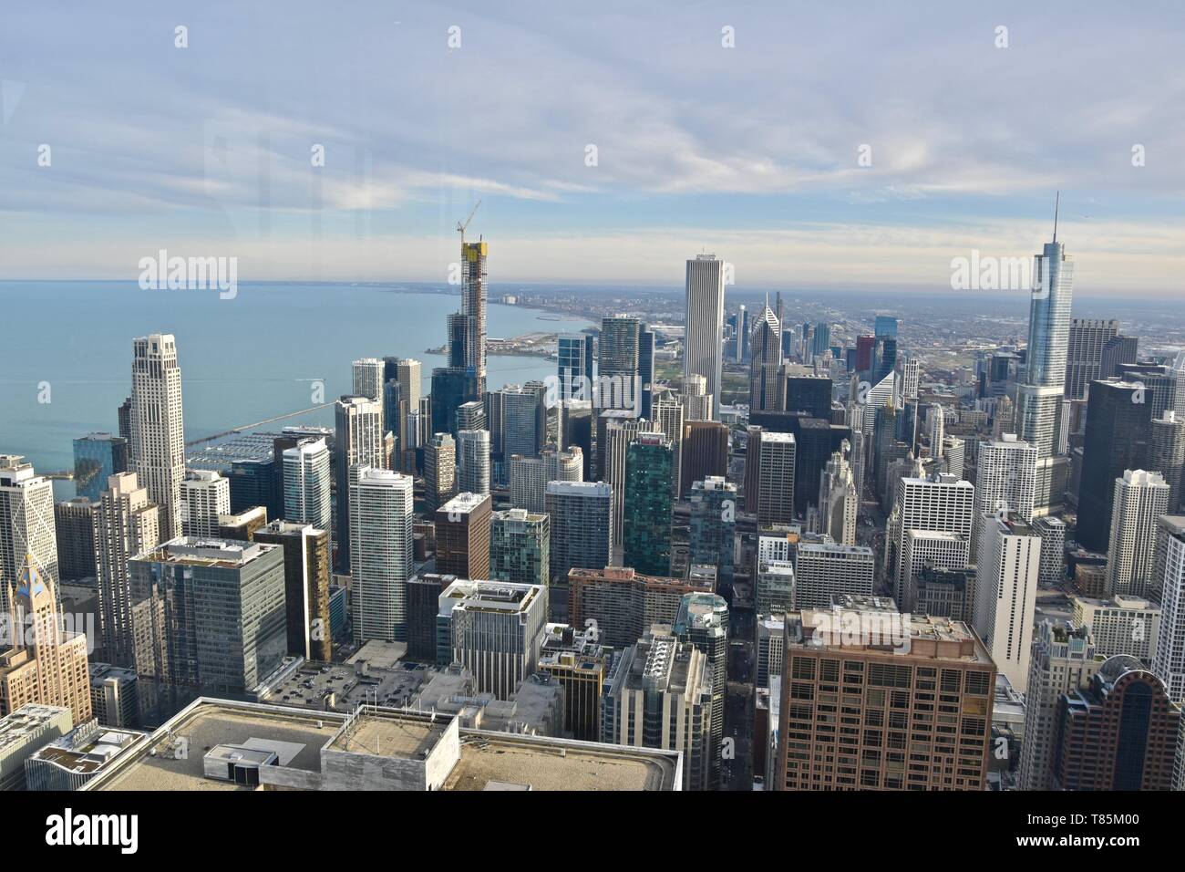 The Chicago skyline seen from 360 Chicago atop the John Hancock Center, Near North Loop, Magnificent Mile, Chicago, Illinois, USA Stock Photo