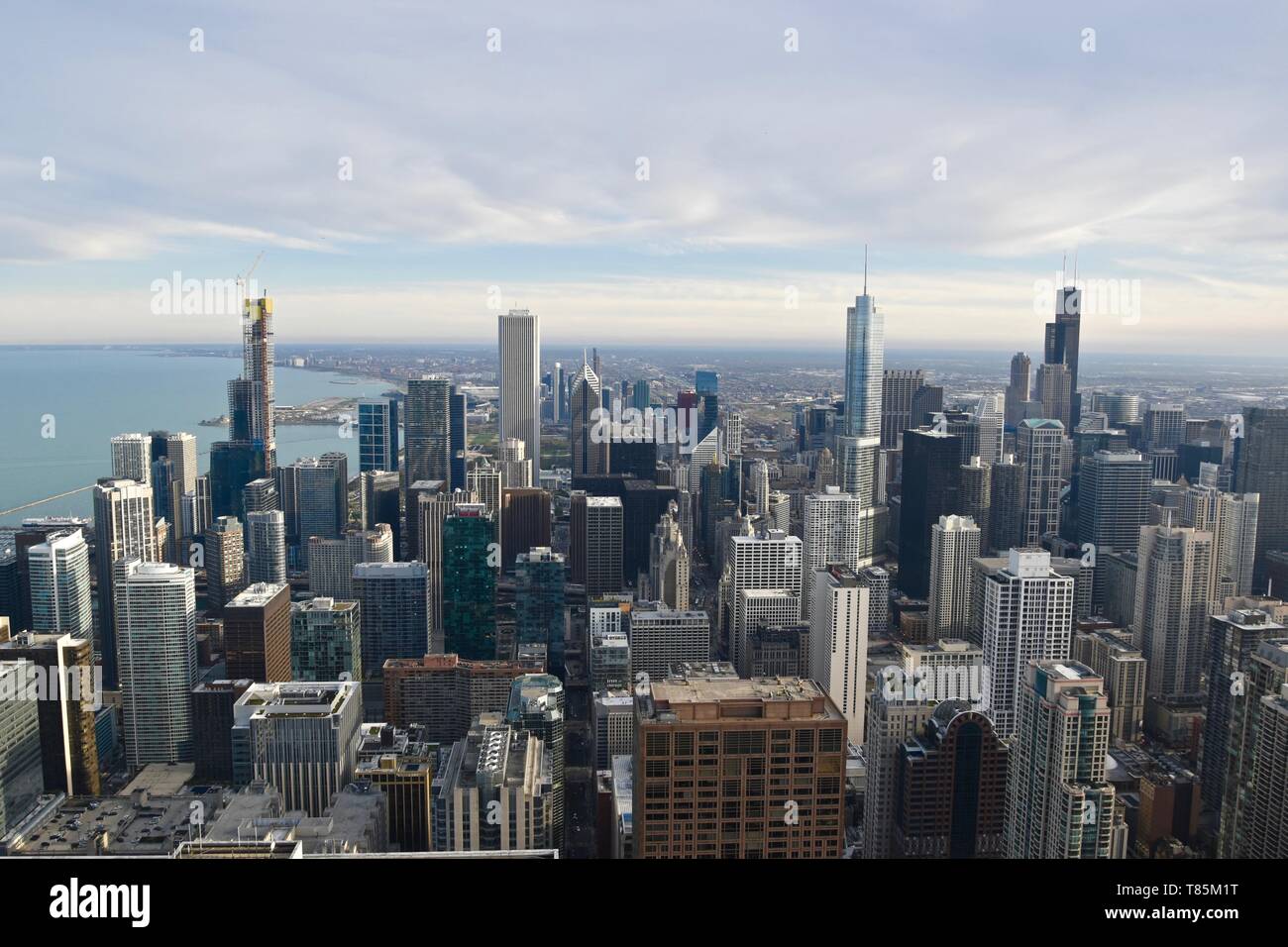 The Chicago skyline seen from 360 Chicago atop the John Hancock Center, Near North Loop, Magnificent Mile, Chicago, Illinois, USA Stock Photo