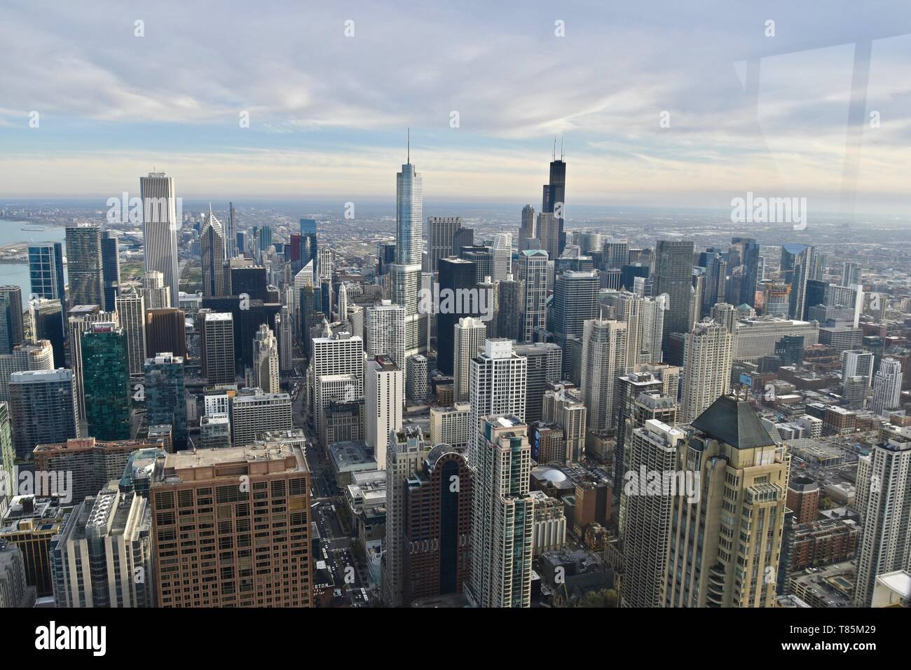 The Chicago skyline seen from 360 Chicago atop the John Hancock Center, Near North Loop, Magnificent Mile, Chicago, Illinois, USA Stock Photo