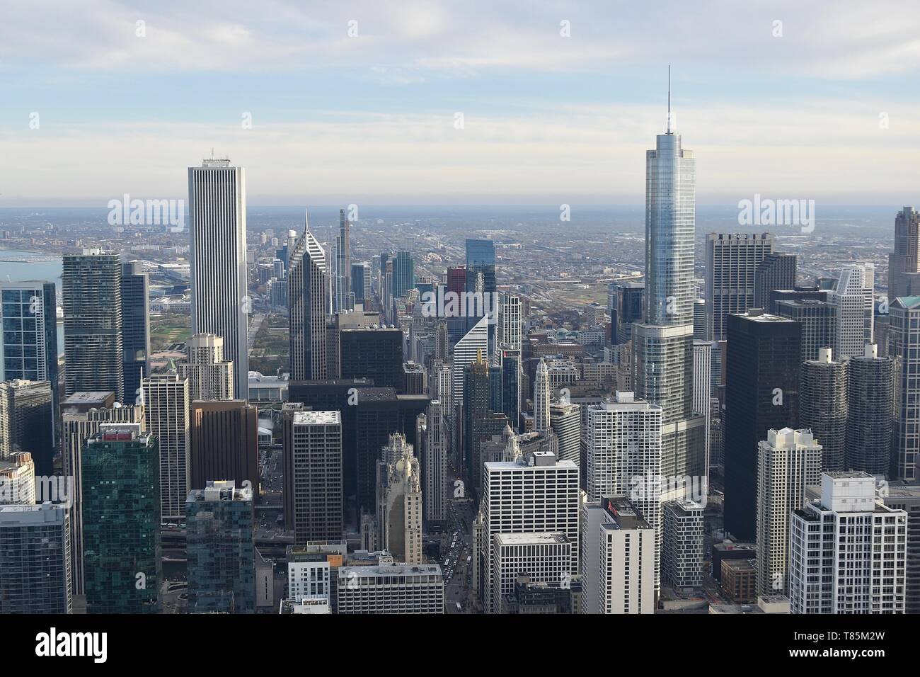 The Chicago skyline seen from 360 Chicago atop the John Hancock Center, Near North Loop, Magnificent Mile, Chicago, Illinois, USA Stock Photo