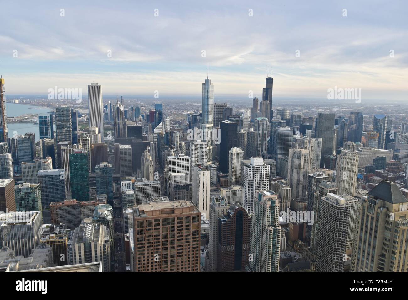 The Chicago skyline seen from 360 Chicago atop the John Hancock Center, Near North Loop, Magnificent Mile, Chicago, Illinois, USA Stock Photo